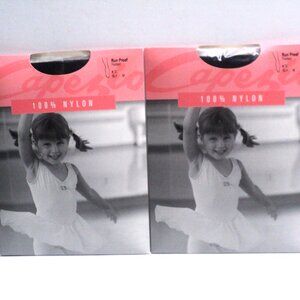Capezio Child's Run Proof Footed Tights Sz M Dance, Cheer, Lot of 2 Black 3C NEW